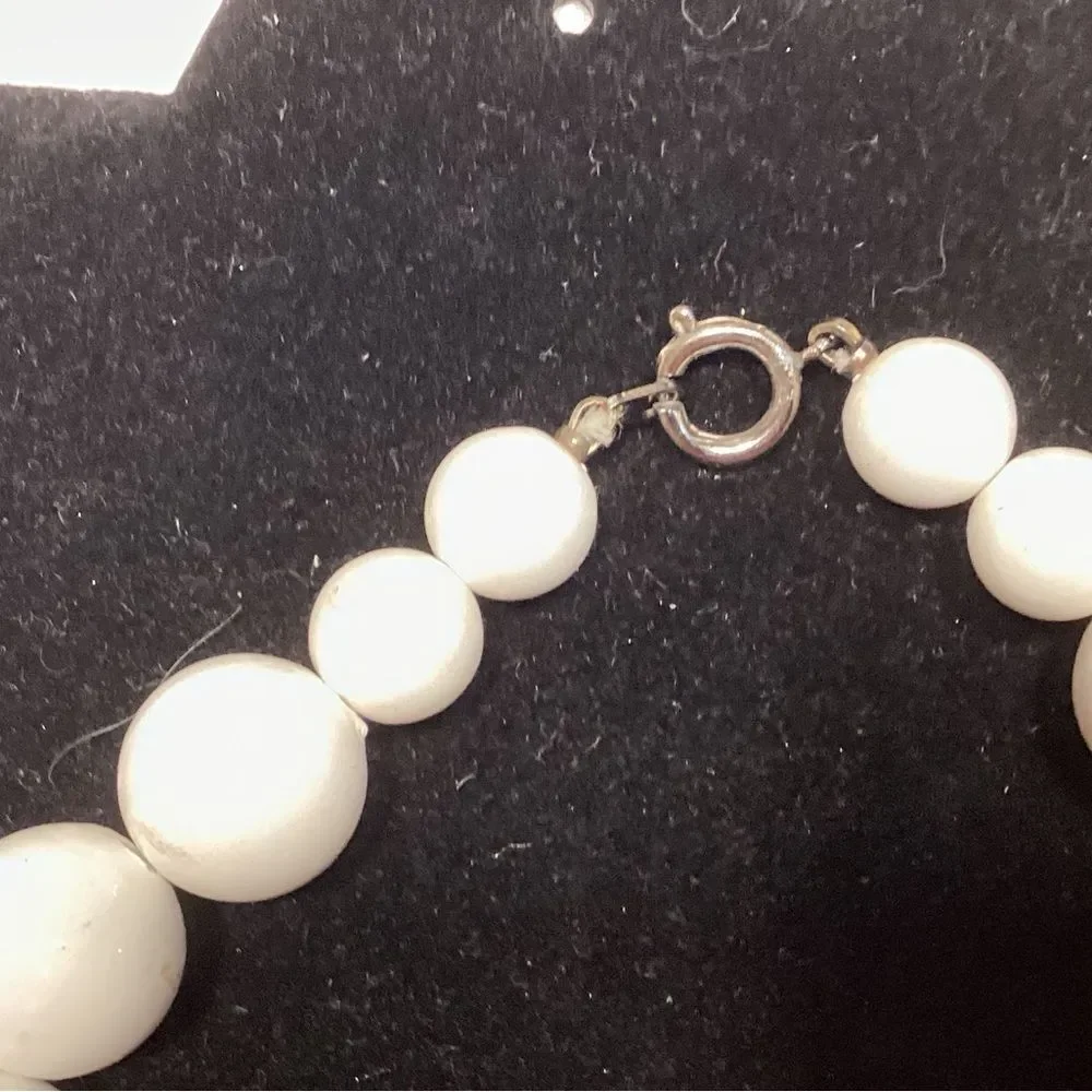 White and Silvertone Beaded Necklace